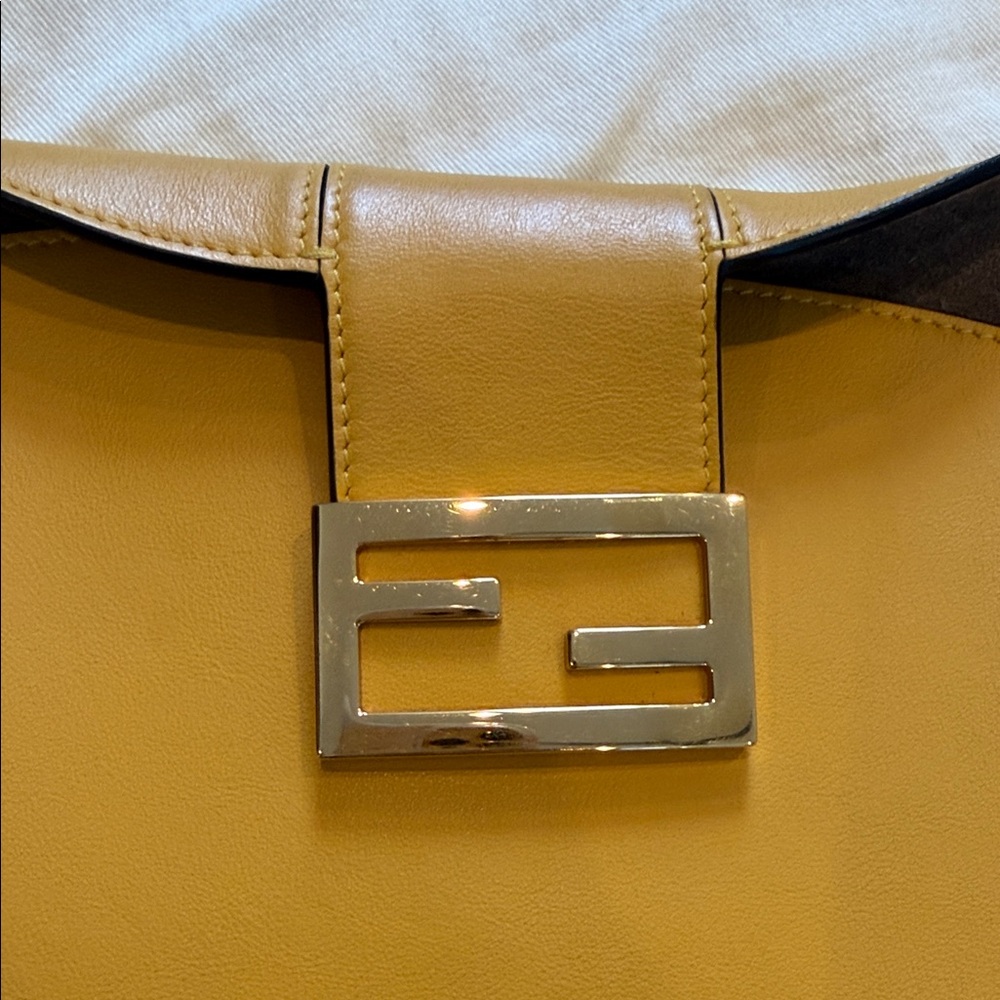 Fendi Mustard Yellow Leather Shoulder Bag with FF Clasp - Picture 9 of 10